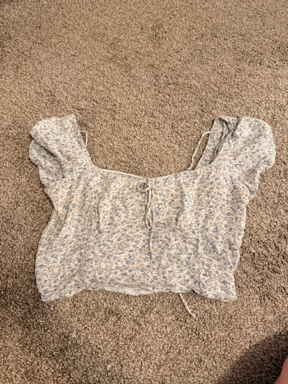 American Eagle Outfitters White Crop Top with Blue Floral Print